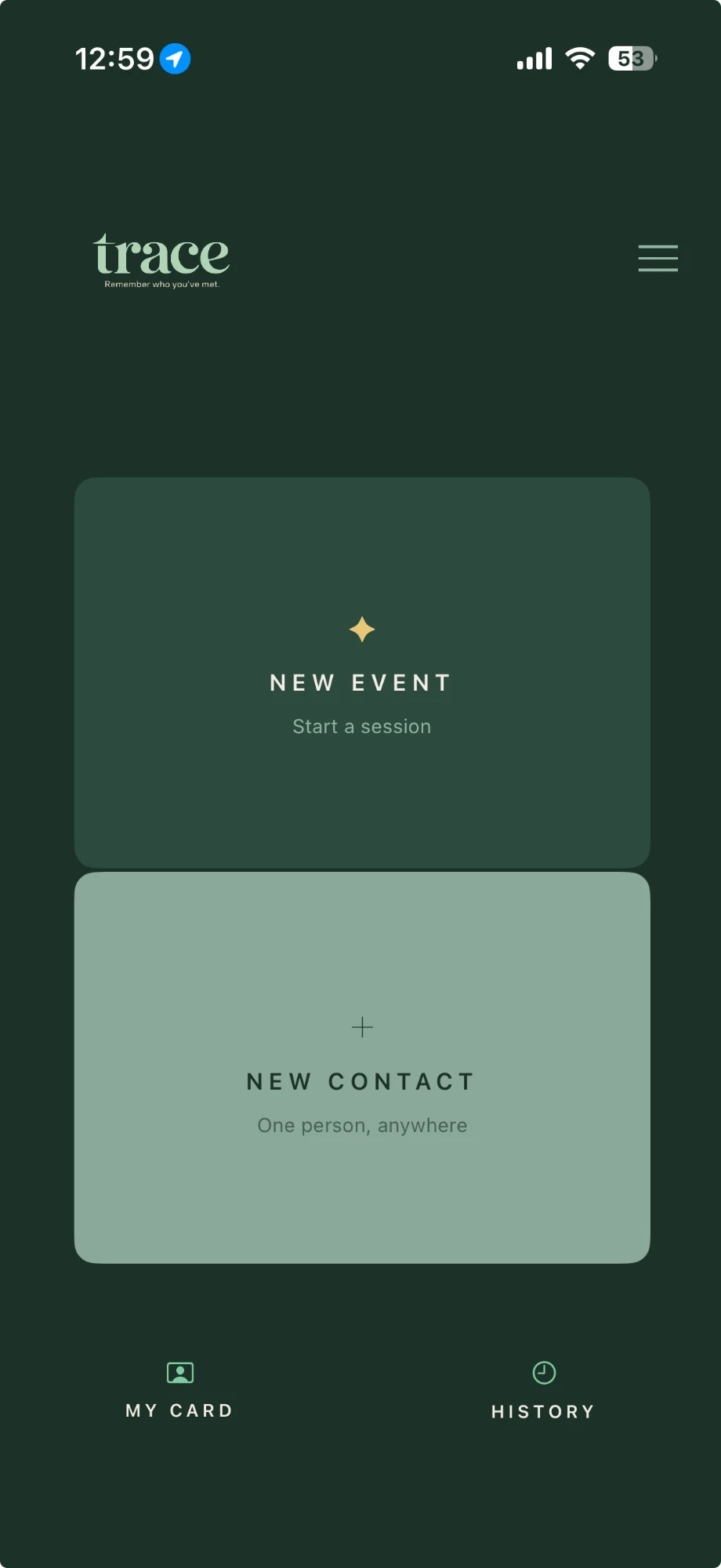 Trace, an iPhone app designed and built by Kabja Concepts, shown running on a phone